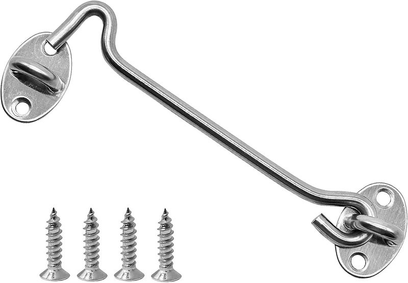 CUKAYO 4 Pack 6" Hook and Eye Gate Latch, Stainless Steel Rust-Resistant Barn Door Lock Cabin Hooks for Gate Shutters Window Slide Barn Shed Cabinet Bathroom, with 16pcs Screw,Silver - Image 1